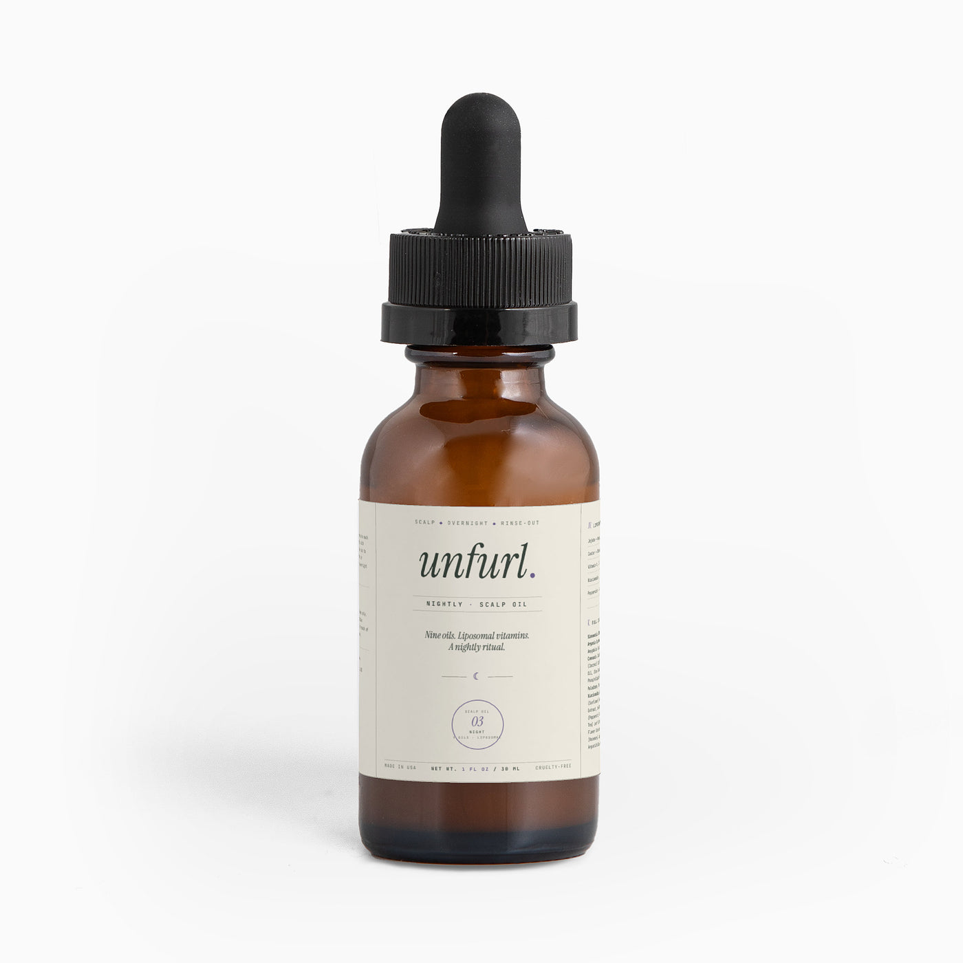 Unfurl Hair Nightly Hair Oil bottle, front label